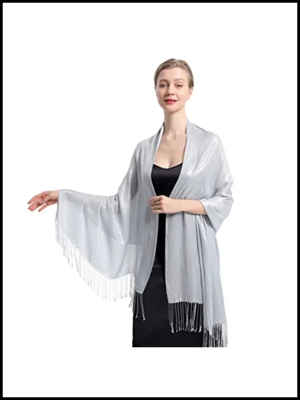 Women's Glitter Pashmina Shawl Scarf Long Tassels Evening Wrap